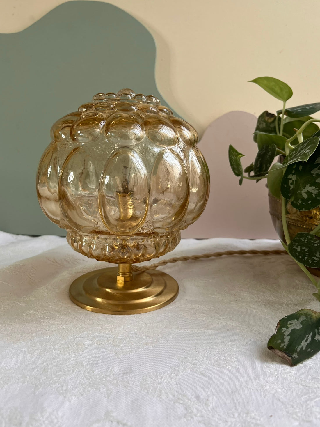 Lampe à poser vintage en verre bullé ambré- petit modèle Bubble
