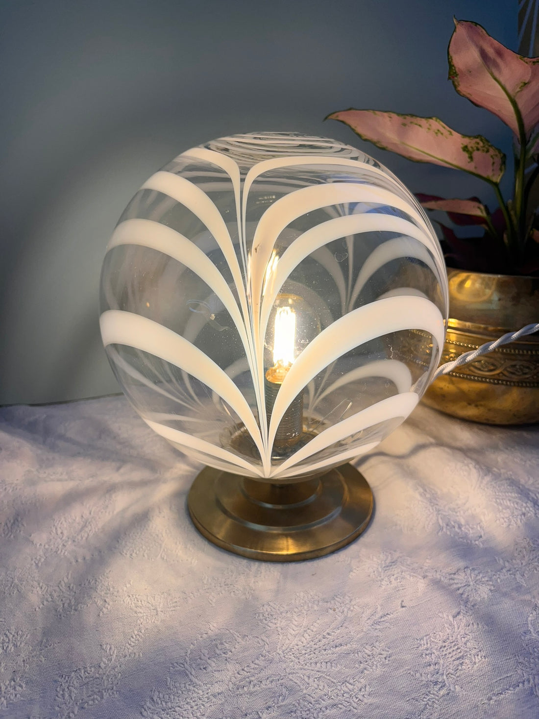 Lampe à poser vintage en verre de Murano transparent- modèle Elsa