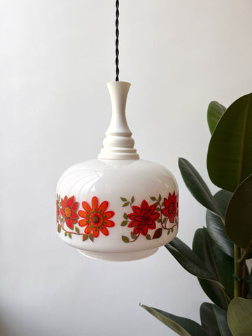 Suspension opaline vintage années 70 à fleurs orange - modèle Barbara
