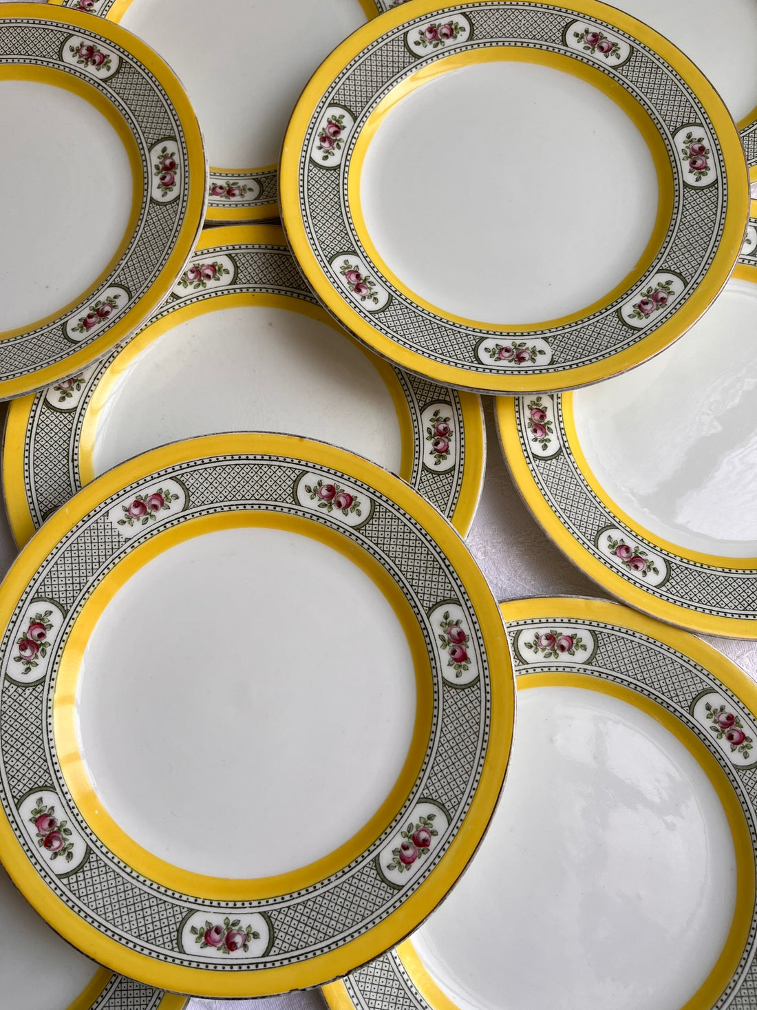 Onze assiettes à dessert en porcelaine anglaise Windsor England CMP - jaunes à décor de fleurs