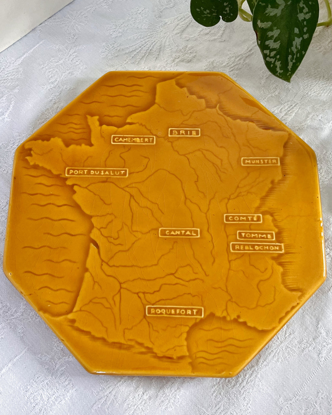 Plateau à fromage en faïence octogonal Proceram années 1960 - Carte de France