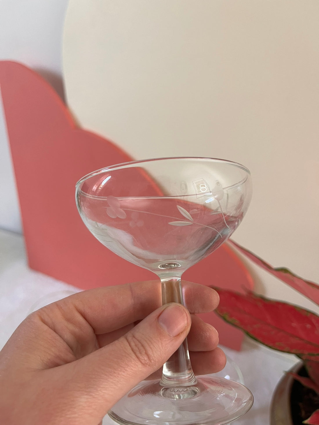 Cinq coupes à champagne en verre gravé- Symphorine
