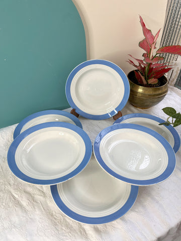 Six assiettes creuses bleues en faïence Céranord St Amand - modèle Languedoc - Lot 1