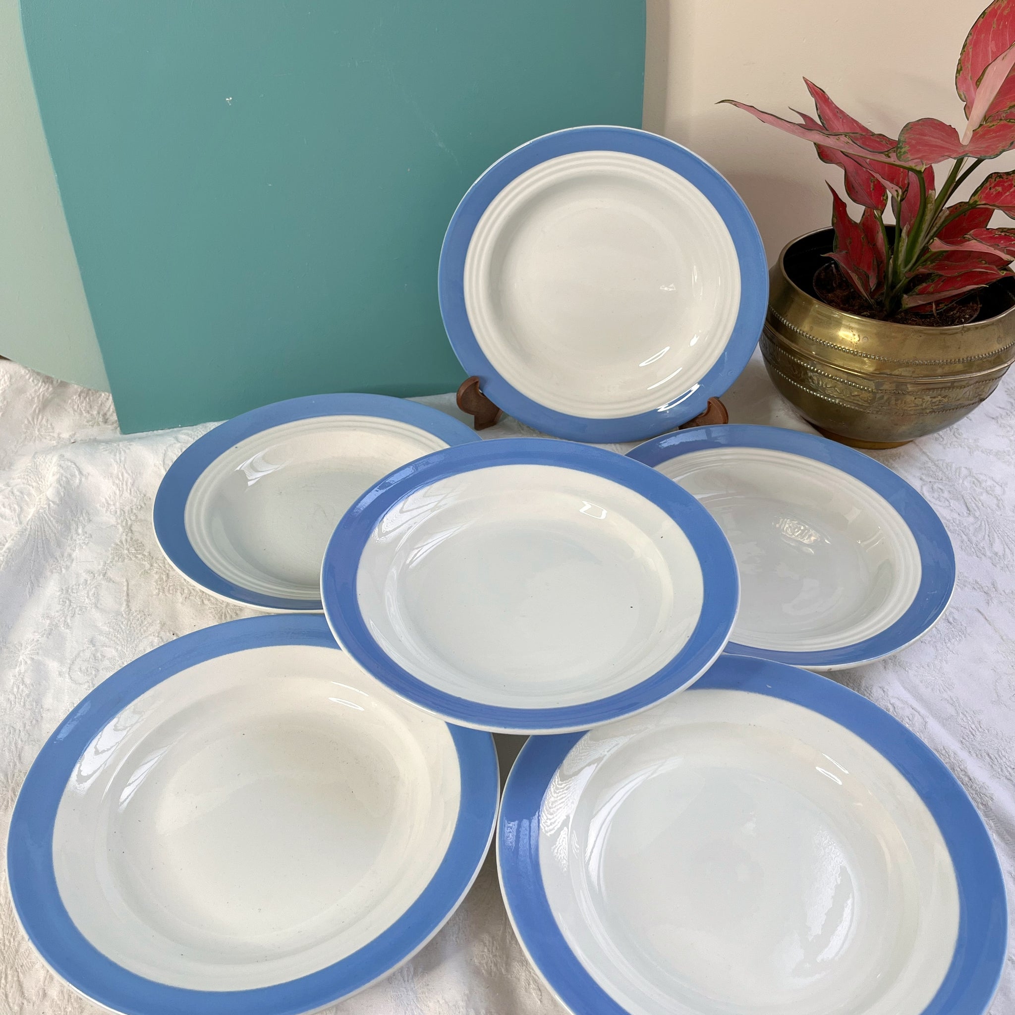 Six assiettes creuses bleues en faïence Céranord St Amand - modèle Languedoc - Lot 2